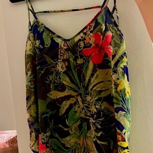 ASTR Green Pink Sheer Tropical Swim Coverup Size Small